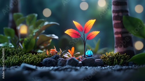 Glowing responsive plant life that adapts and reacts to human presence creating an enchanting and interactive display of sentient experimental botany