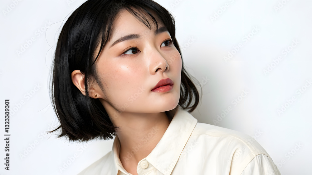 Minimalist Portrait of a Young Korean Woman with Radiant Skin. Perfect for: Korean Beauty Campaigns, Minimalist Fashion Editorials, Skincare Advertisements, Lifestyle Blogs Minimalist Portrait of a Young Korean Woman with Radiant Skin. Perfect for: Korean Beauty Campaigns, Minimalist Fashion Editorials, Skincare Advertisements, Lifestyle Blogs
