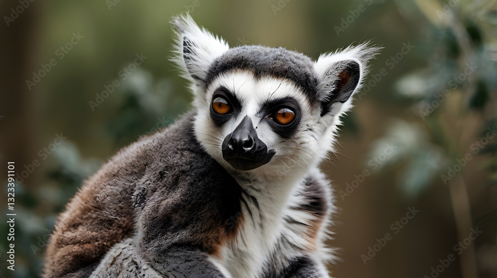 Ring Tailed Lemur Portrait with Striking Eyes and Fluffy Ears Ring Tailed Lemur Portrait with Striking Eyes and Fluffy Ears