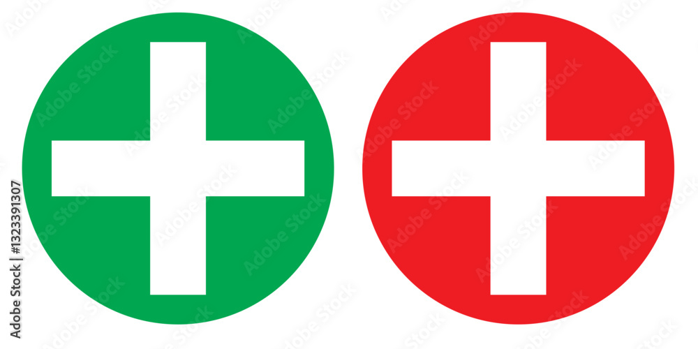 Obraz premium Medical Cross. Red Circle with White Cross Symbol, First Aid Emergency Icon . 1176