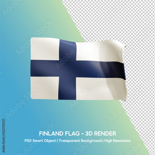 3D render of the Finland flag with blue cross and white background