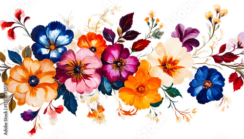 Vibrant Floral Bouquet Painting on transparent background
