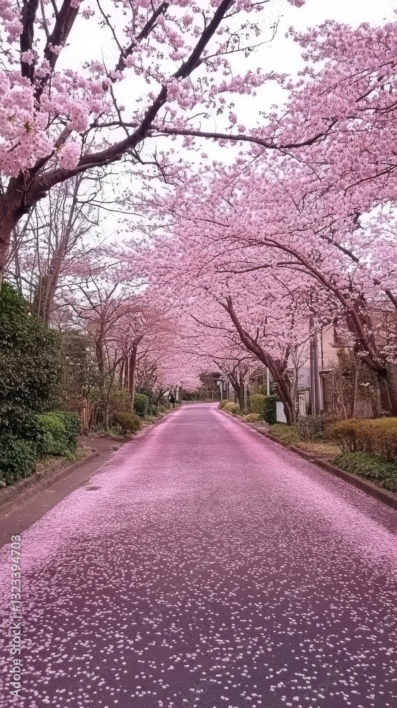 custom made wallpaper toronto digitalCherry blossom path, soft pink petals, fleeting beauty, watercolor style