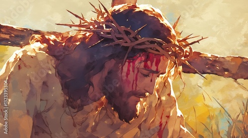 Jesus Christ illustration, water color painting style