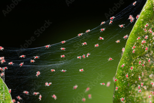 Red spider mite on silk webbing colony    