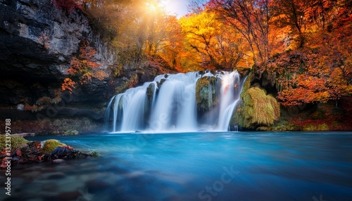 waterfall with waterfall in autumn season