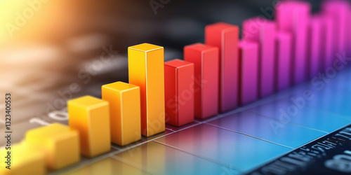Analyzing business growth trends through colorful bar graphs in a digital environment