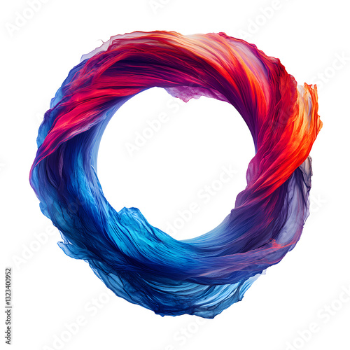 Colorful flowing fabric forming circle, vibrant art , transparent background