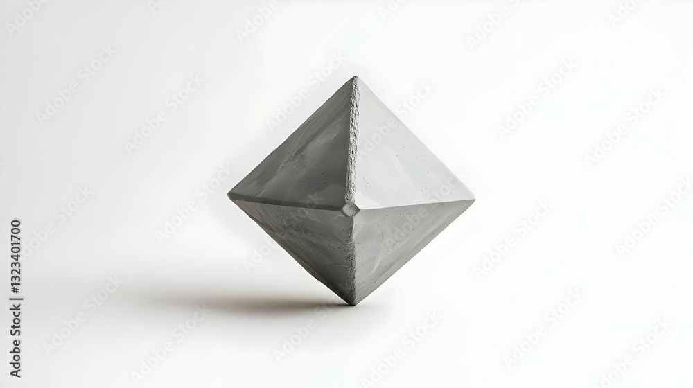 Concrete geometric abstract object in gray color isolated against white studio background creating modern architecture design