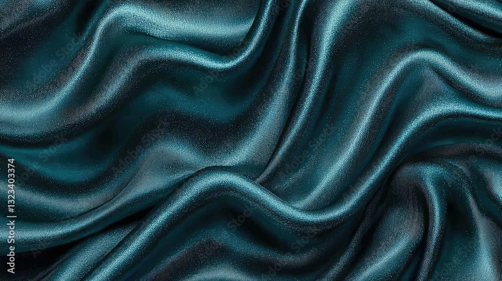 Fototapeta premium Teal Silk Fabric Draped in Soft Waves
