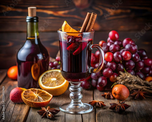 Elegant Mulled Wine in Crystal Glass with Festive Decorations 