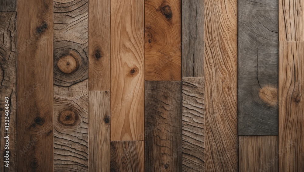 Naklejka premium Natural wooden texture featuring a variety of brown shades in a close-up, ideal for interior decorative design backgrounds.