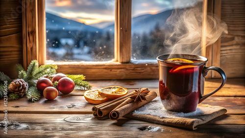 Sophisticated Mulled Wine Presentation with Pine Branches 
