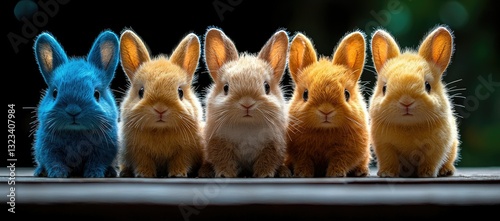 Five adorable baby bunnies in a row