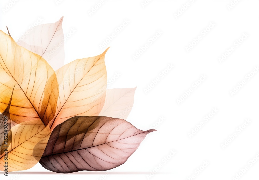 Fototapeta premium Delicate Layered Leaves in Soft Pastel Colors on White Background