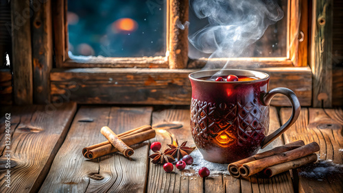 Homemade Berry Mulled Wine in Ceramic Mug with Star Anise 