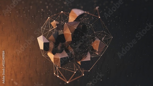 Abstract polygonal space low poly dark background with connecting dots and lines connection structure 3d rendering