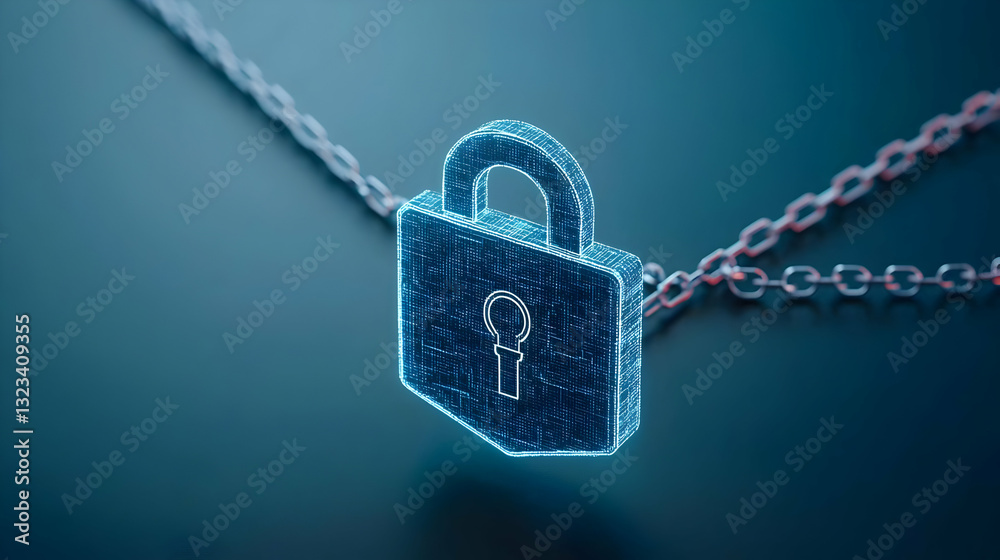 Digital Blue Padlock And Chain Representing Cybersecurity And Data Protection On Dark Background Digital Blue Padlock And Chain Representing Cybersecurity And Data Protection On Dark Background