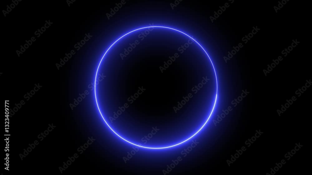 Blue color neon glowing loading circle animation on a black background. Blue color neon glowing loading circle animation on a black background.