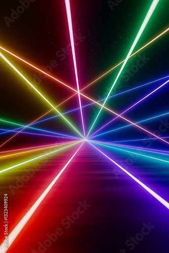 3d render of rgb neon light on darkness background abstract laser lines show at night ultraviolet spectrum beam scene for mock up and web banner