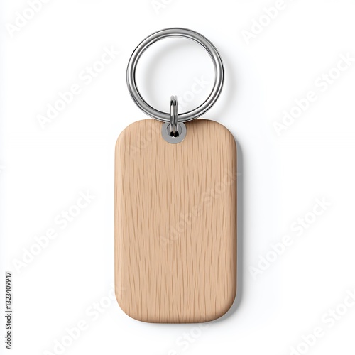Blank Wooden Keychain Mockup. Rectangular Shape with Metal Ring, Generative AI.