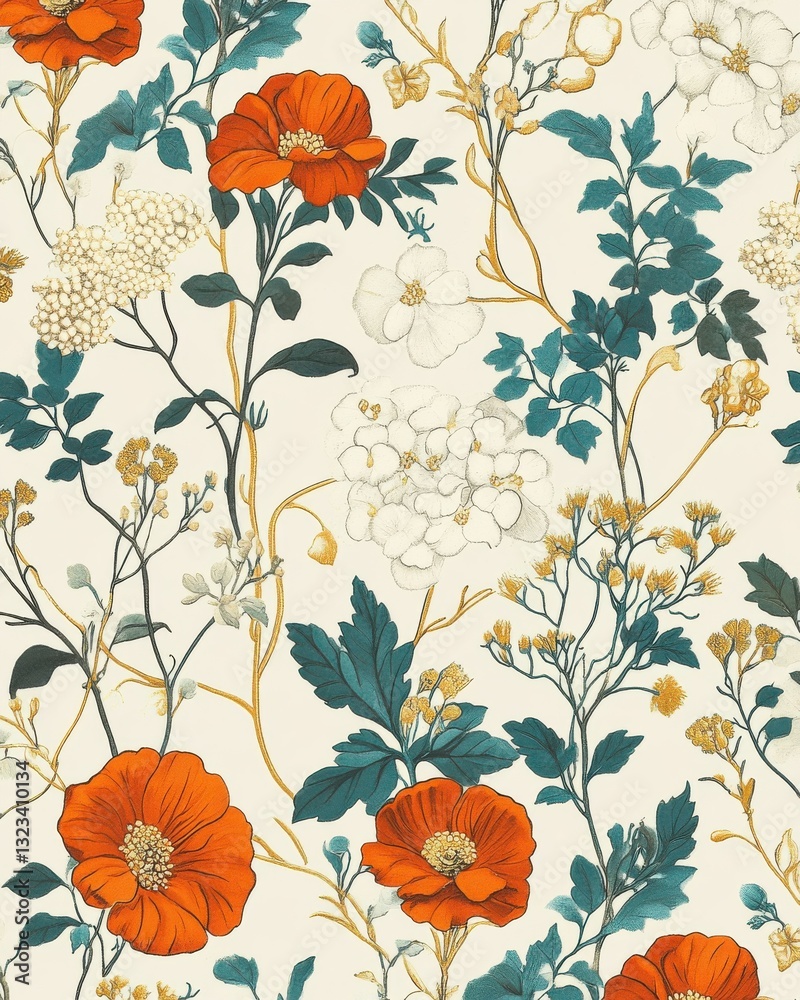 Dark Vintage Bohemian Botanical Wallpaper with Gold Accents