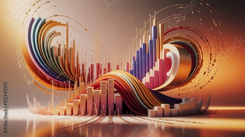 3d render beautiful 3d background for analytical programs with abstract infographics statistical data multicolor bars counters and graph 3d columns as financial bg