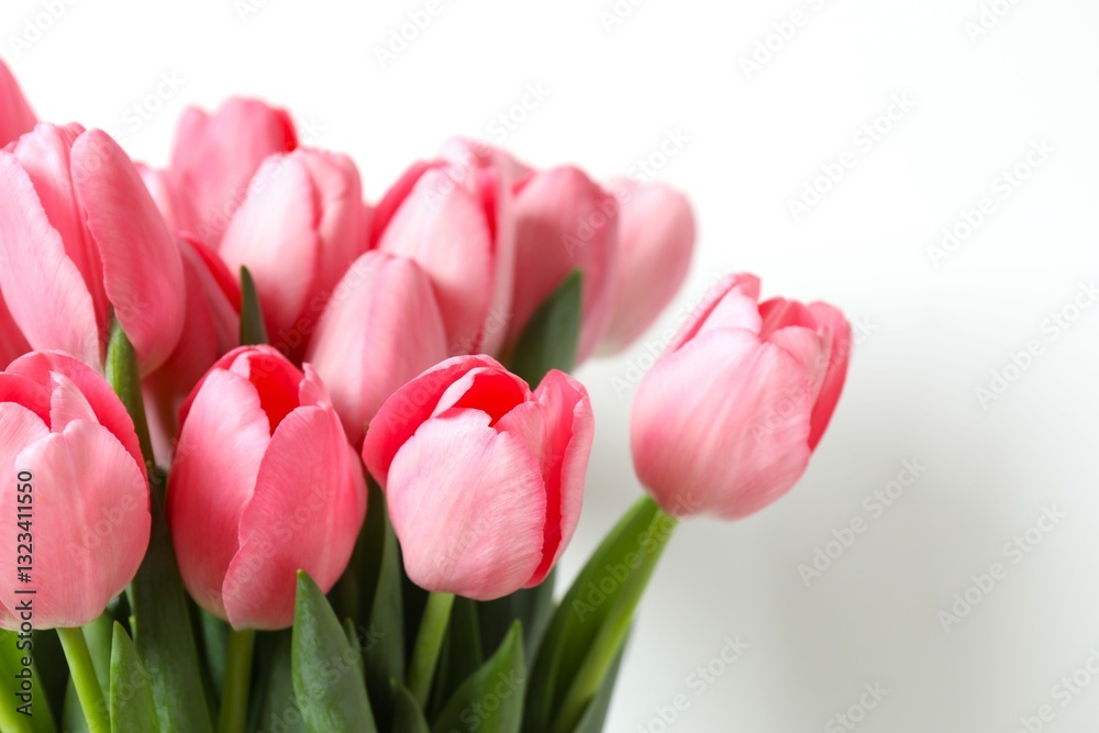 Fototapeta premium Beautiful fresh tulips on white background