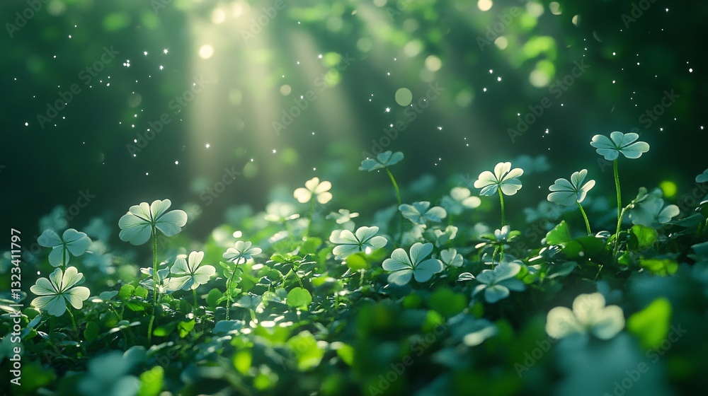 Fototapeta premium Shamrock blooms in a sunlit forest nature photography tranquil environment
