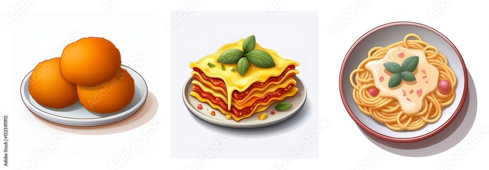 Three plates of food are shown: a plate of oranges, a lasagna dish, and a plate of spaghetti with sauce and basil. Delicious meal options are presented. Three plates of food are shown: a plate of oranges, a lasagna dish, and a plate of spaghetti with sauce and basil. Delicious meal options are presented.