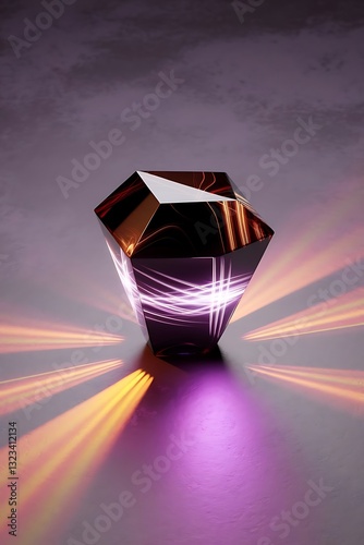 Dark gem glass with neon light effects 3d rendering 3d illustration