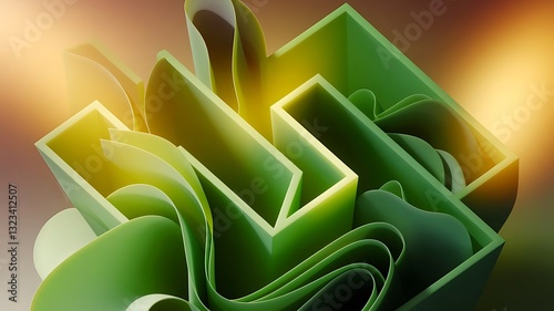 Green abstract geometric 3d render background
