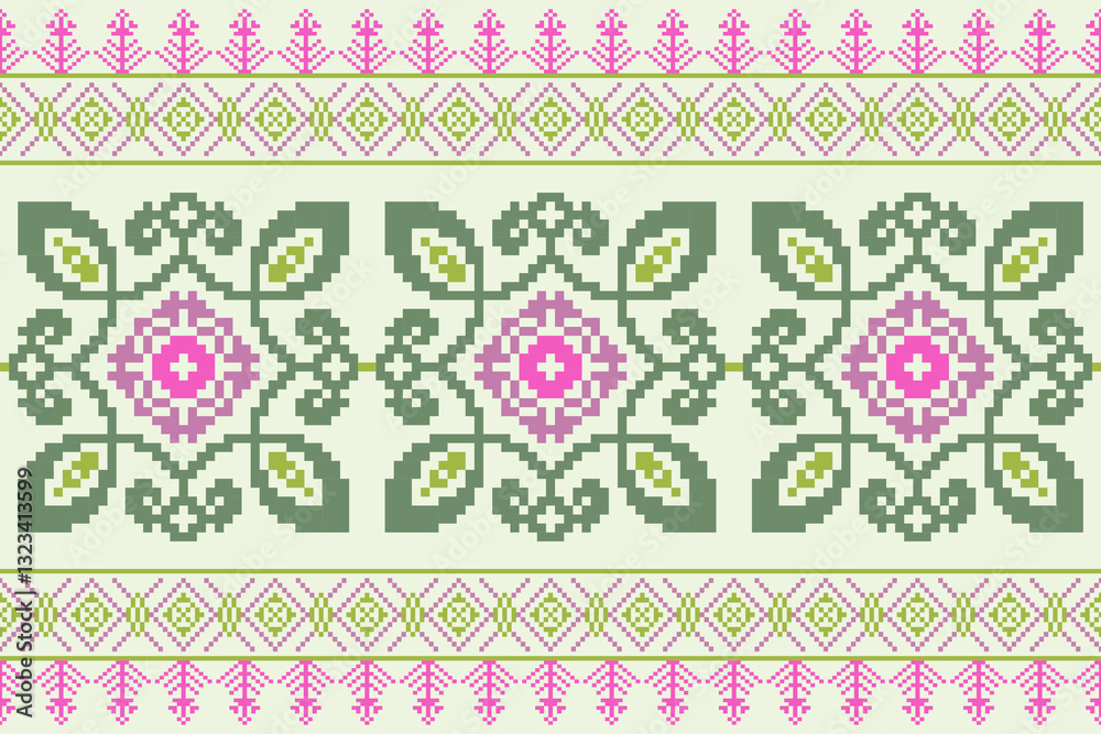 Ethnic abstract pixel art seamless pattern.Geometric ethnic oriental embroidery style.Aztec style.Design for texture,fabric,cloting,carpet,knitewar,curtains,wrapping,batik,scarf,vector,illustration