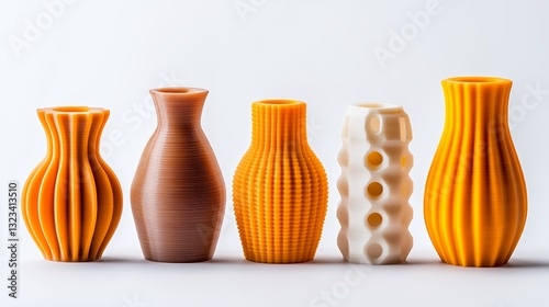 Collection of Textured Vases in Orange and Brown Hues, Generative AI.