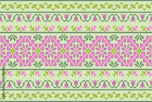 Obraz na płótnie Fabric pixel art pattern background.cotton pattern,oriental style modern flower pattern tiles,Saree,Patola,Dupatta,Clothing,fabric,batik,Knitwear,Embroidery,carpet,wrapping,clothing w salonie
