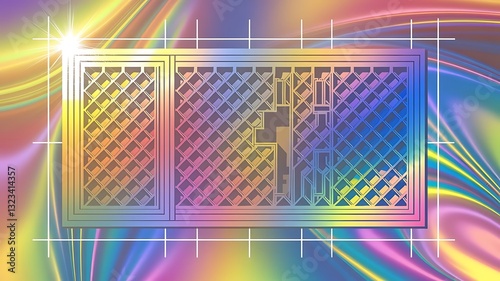 Vector rainbow gradient with sunshine glare iridescent background holographic light glitch effect mesh holographic foil trendy hologram vector background creative festive backdrop