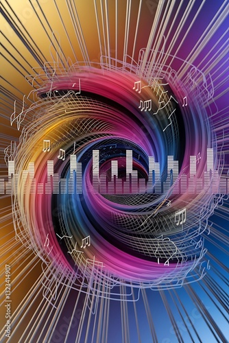 3d nanotechnology abstract texture cyberspace nano fiber chemical modern material design atom music equalizer wireframe mesh structure layer landscape illustration