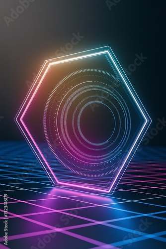 Shiny hexagon neon template futuristic digital technology concept vector abstract graphic design