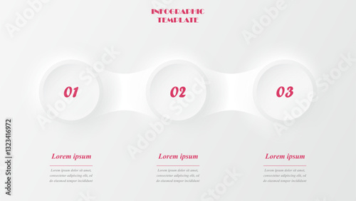 Neumorphic flowchart infographic. Creative concept for presentations with 3 steps, options, parts or processes.