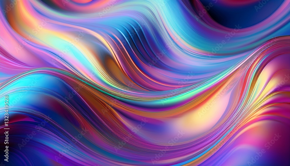 Obraz premium Abstract holographic gradient background with iridescent color shifts, creating a dreamy and futuristic effect. Perfect for modern, tech-inspired designs and creative projects