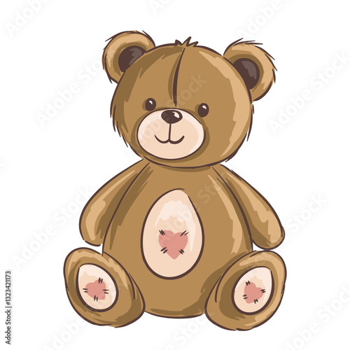 Cute teddy bear illustration brown plush toy hand drawn cartoon vector illustration