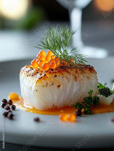 Delicious seafood dish with vibrant garnish served elegantly