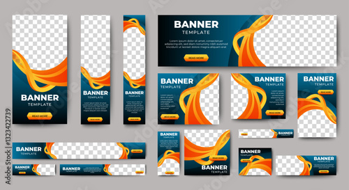 Web Banners Ads design template. Editable abstract banner design web template set. vector