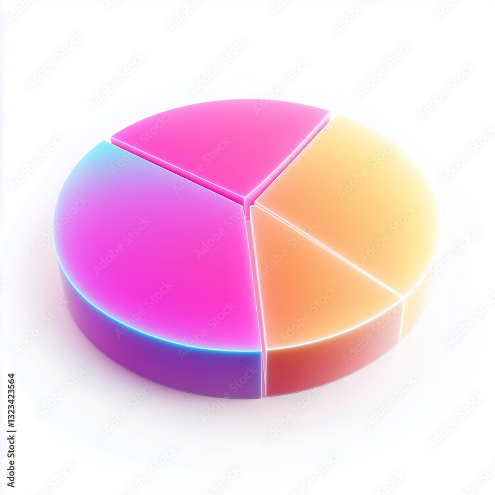 Fototapeta premium 3D neon pie chart icon, pink and orange, glowing data visualization