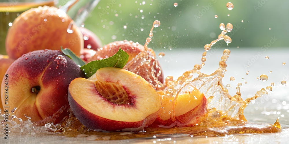 Succulent nectarines creating vibrant liquid splash