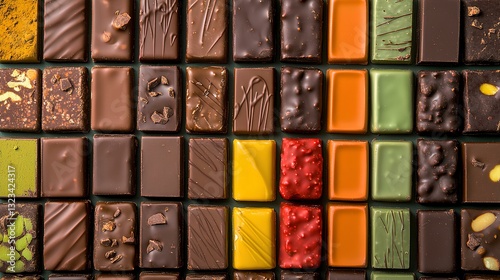Obraz na płótnie An assortment of chocolate bars arranged creatively with different flavors w salonie