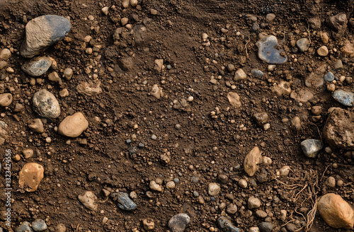 the natural soil and stones of the garden
