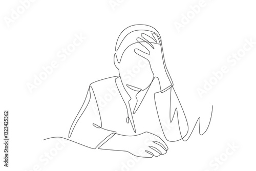Elderly people who have difficulty remembering how to hold their heads. Dementia concept one-line drawing