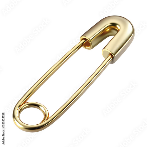 3D Polished Gold Safety Pin with Smooth Metallic Reflections