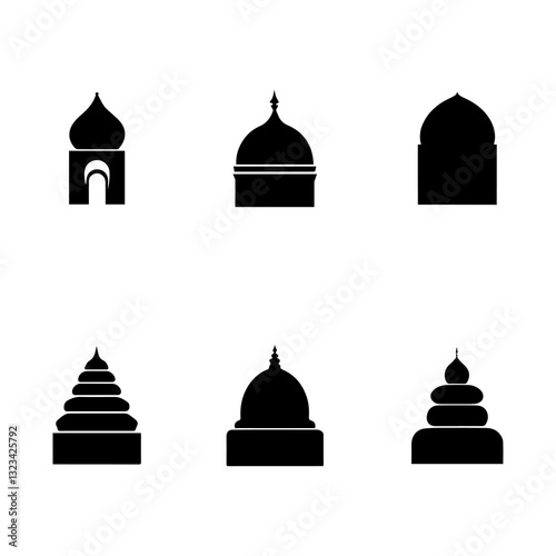 Islamic and Buddhist temple dome silhouette icons collection for architecture and religious design
